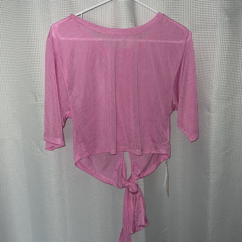 Pink sheer Fabletics workout top